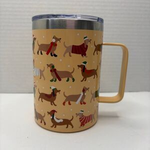 Dachshund Orange Yellow Winter Sweaters Metal Travel Mug with Handle New